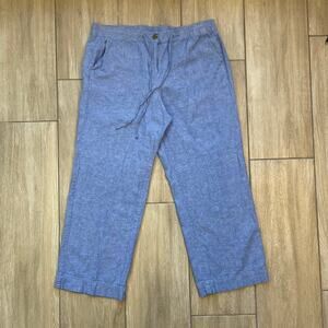 Talbots Linen Blend Pull On Pants Womens 16 Blue Drawstring Straight Leg
